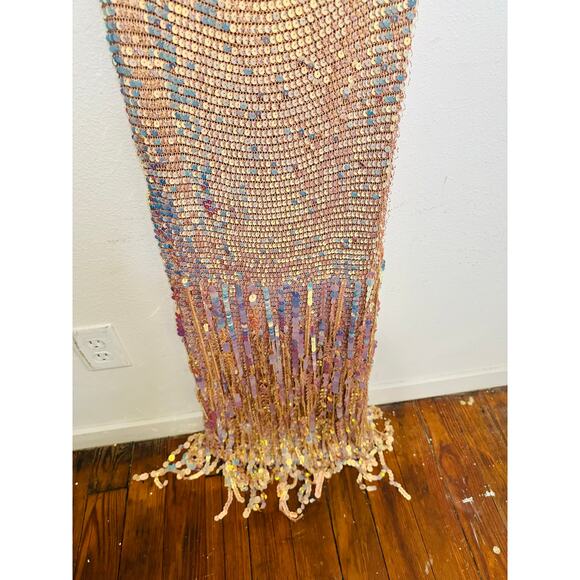 NWT RETROFETE Tan Tera Ballerina Colorway Sequin Fringe Crochet Dress Size M - Picture 8 of 11